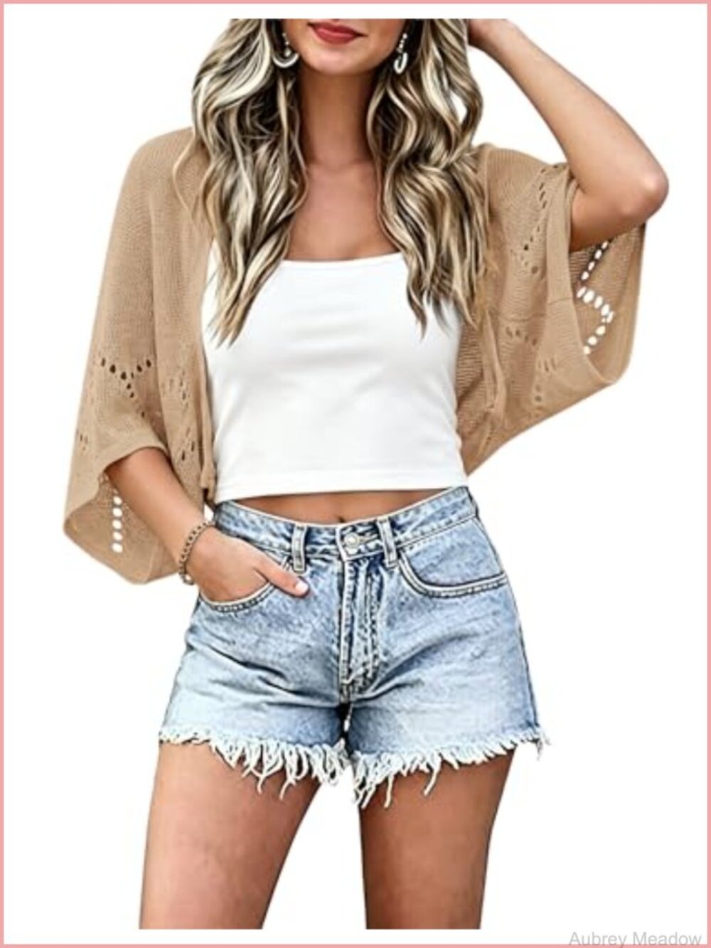 Lightweight Crochet Cardigan Women Summer Batwing Short Sleeve Shrug
